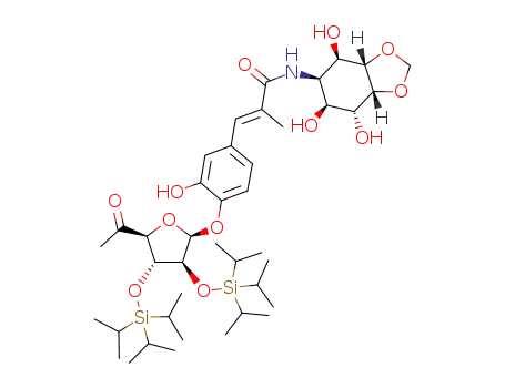 (-)-(2E)-3-(4-{[6-deoxy-2,3-bis-O-(triisopropylsilyl)-β-D-arabino-hexofuranosyl-5-ulose]oxy}-3-hydroxphenyl)-2-methyl-N-[(3aS,4R,5R,6S,7R,7aR)-4,6,7-trihydroxyhexahydro-1,3-benzodioxol-5-yl] acrylamide